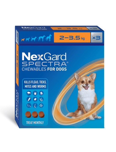Nexgard Spectra Flea Tick & Worm Treatment Chew For Dogs - 2 - 3.5kg, 3 Pack