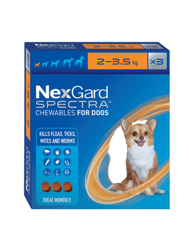 Nexgard Spectra Flea Tick & Worm Treatment Chew For Dogs - 2 - 3.5kg, 3 Pack