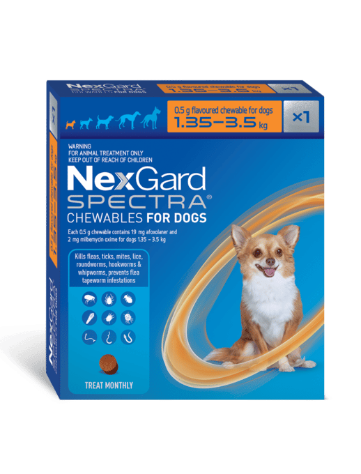 Nexgard Spectra Flea Tick & Worm Treatment Chew For Dogs - 1.35 - 3.5kg, 1 Pack