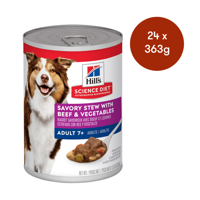 Hill's Science Diet Adult 7+ Savory Stew Beef & Vegetables Canned Senior Wet Dog Food - 363g X 24