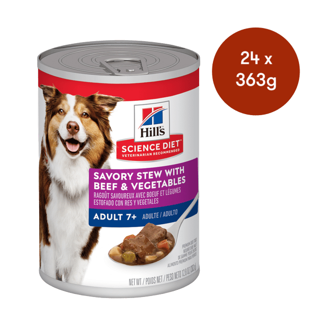 Hill's Science Diet Adult 7+ Savory Stew Beef & Vegetables Canned Senior Wet Dog Food - 363g X 24