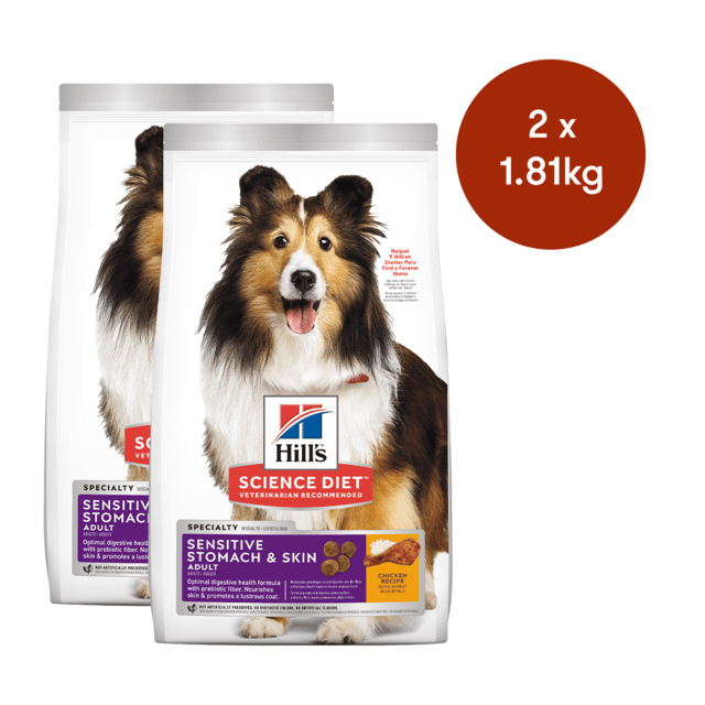 Hill's Science Diet Adult Sensitive Stomach & Skin Dry Dog Food - 3.6kg (2 X 1.8kg Bags)