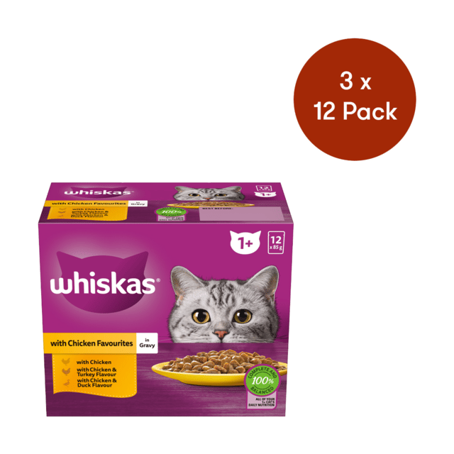 Whiskas Chicken Favourites In Gravy Adult Wet Cat Food Variety Pack - 85g X 36