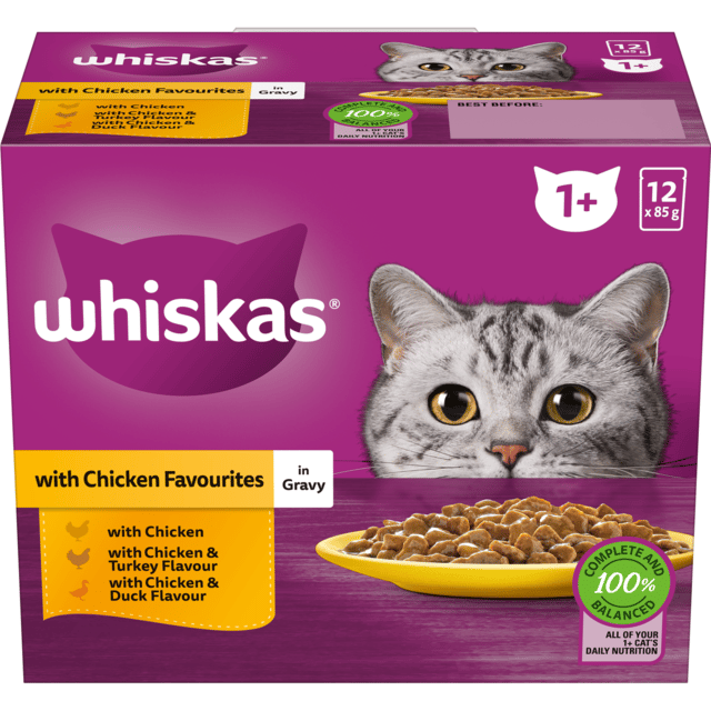 Whiskas Chicken Favourites In Gravy Adult Wet Cat Food Variety Pack - 85g X 48