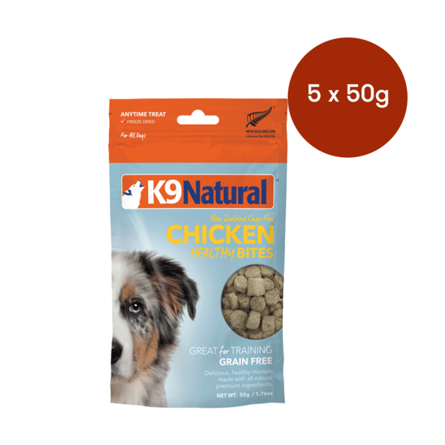K9 Natural Chicken Healthy Bites Freeze Dried Dog Treats - 250g (5 X 50g Bags)