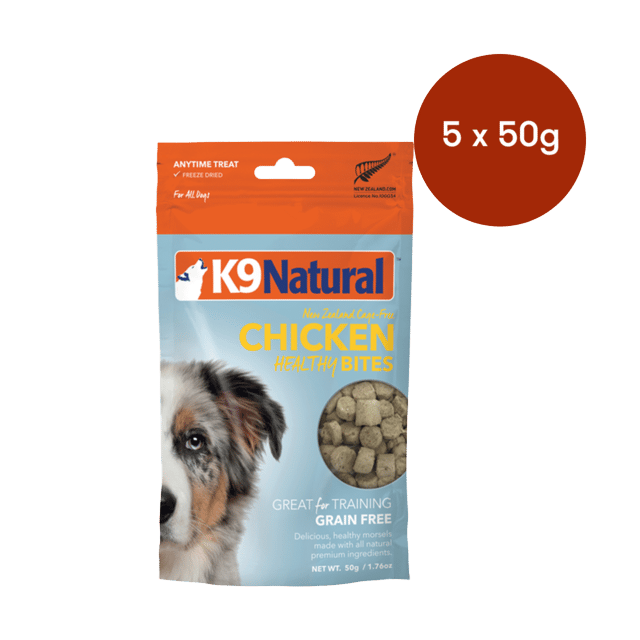 K9 Natural Chicken Healthy Bites Freeze Dried Dog Treats - 250g (5 X 50g Bags)
