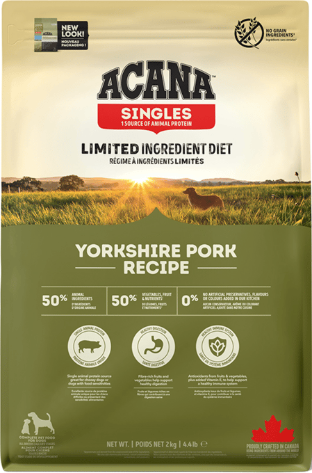 Acana Singles Yorkshire Pork Recipe Dry Dog Food - 4kg (2 X 2kg Bags)