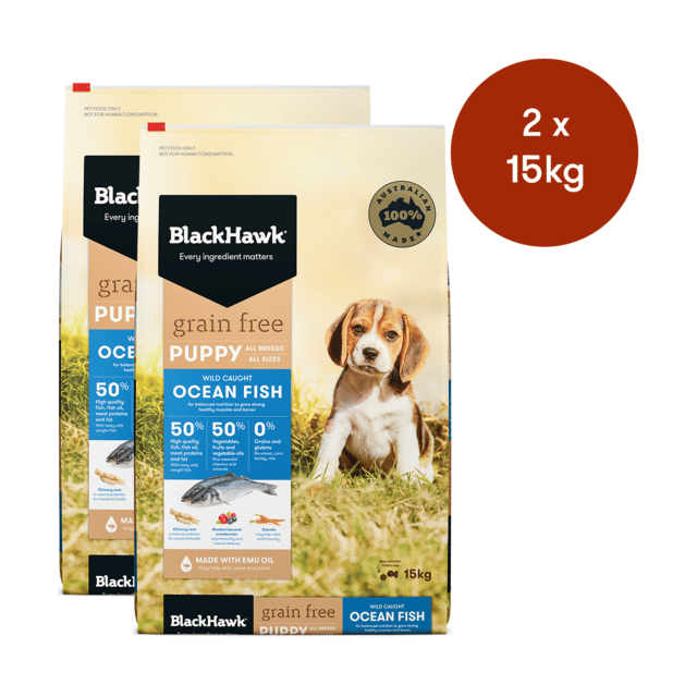 Black Hawk Grain Free Puppy Ocean Fish Dry Dog Food - 30kg (2 X 15kg Bags)