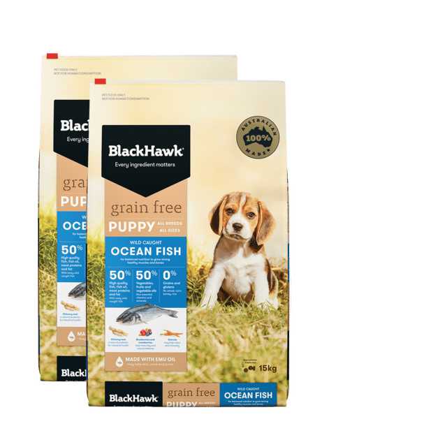 Black Hawk Grain Free Puppy Ocean Fish Dry Dog Food - 30kg (2 X 15kg Bags)