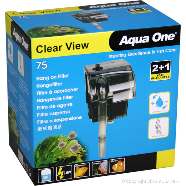 Aqua One H75 Clearview Hang On Filter - 220l/Hr