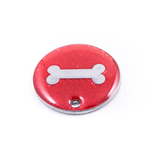 PET.kiwi Id Tag - Red Glitter Bone
