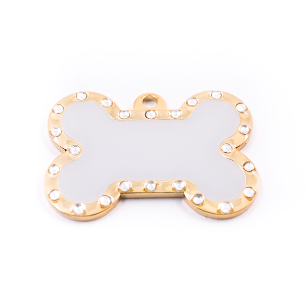 PET.kiwi Id Tags - White Bone With Diamantes