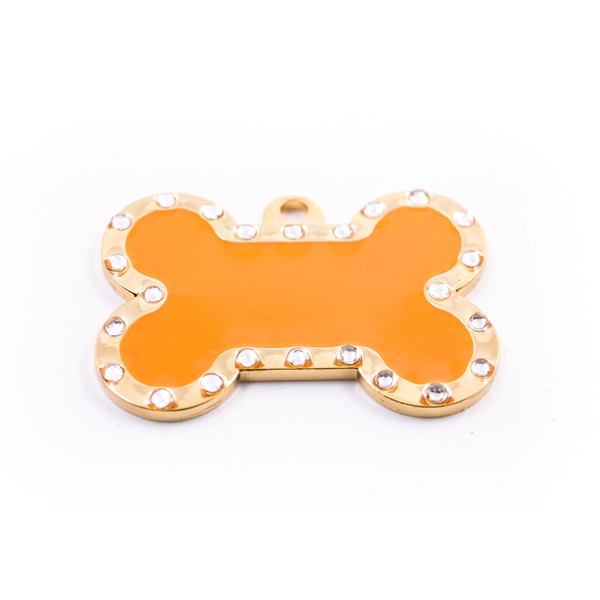 PET.kiwi Id Tag - Orange Bone With Diamantes