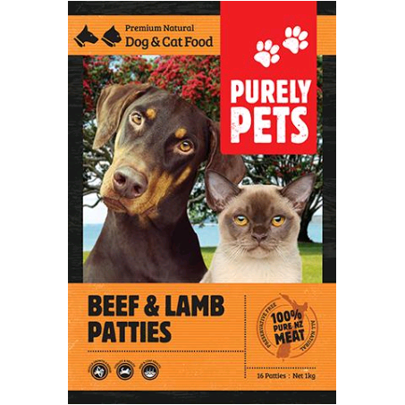 Purely Pets Beef & Lamb Patties Frozen Cat & Dog Food 1kg