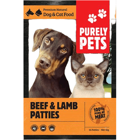 Purely Pets Beef & Lamb Patties Frozen Cat & Dog Food 1kg
