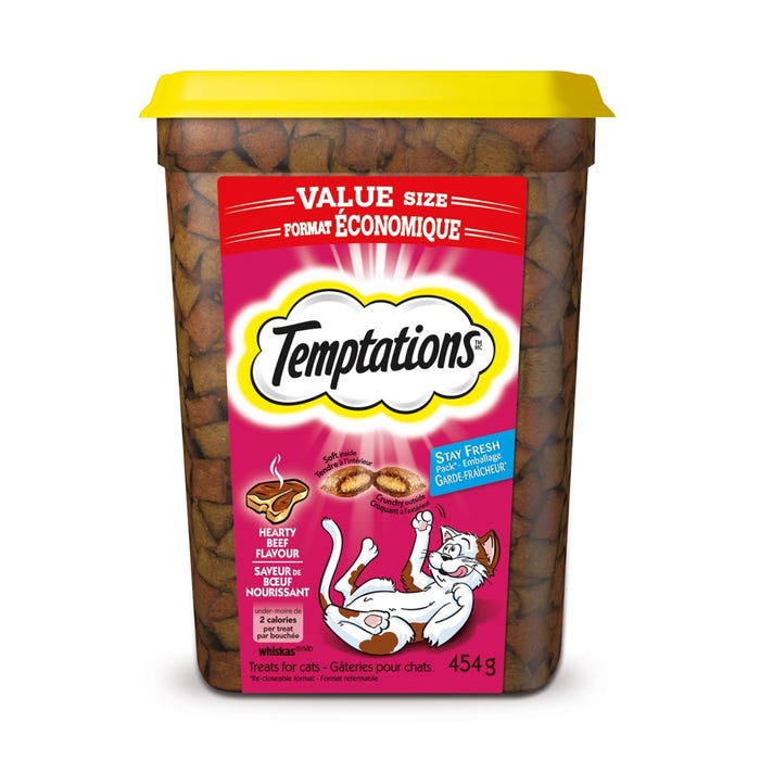 Whiskas Temptations Hearty Beef Cat Treats Tub 454g