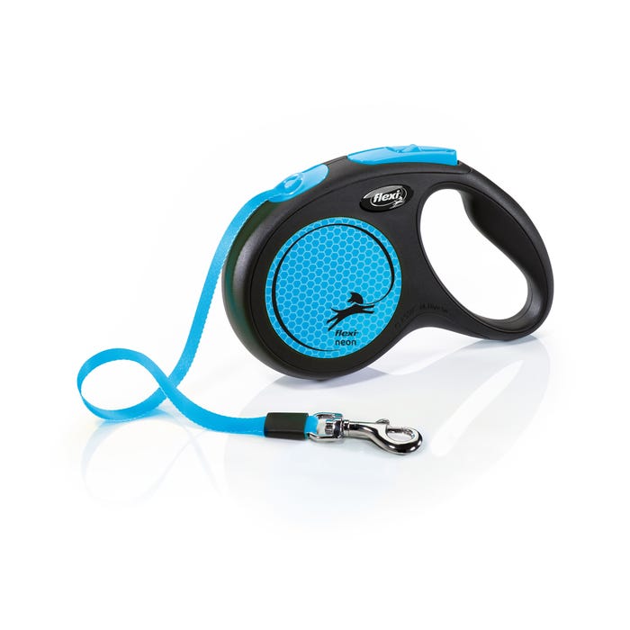 Flexi Dog Lead Neon Rectractable Tape Blue Medium 5m