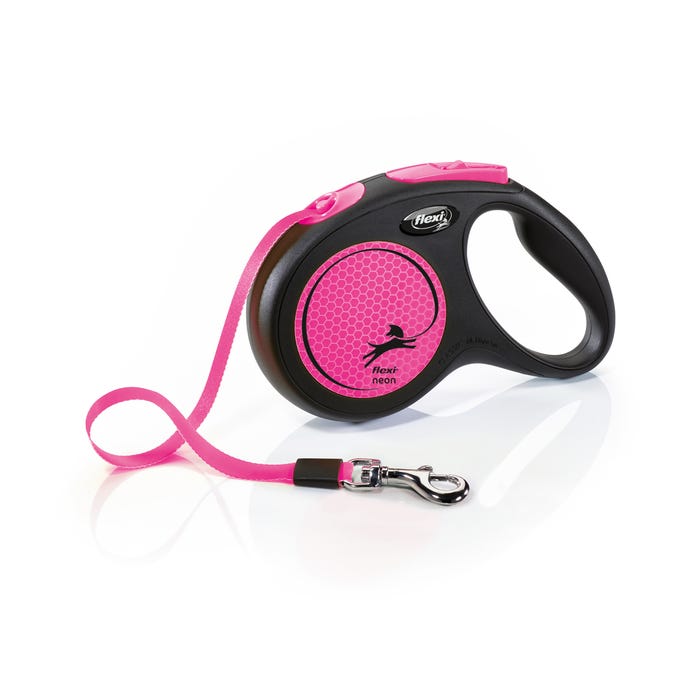 Flexi Dog Lead Neon Rectractable Tape Pink Medium 5m