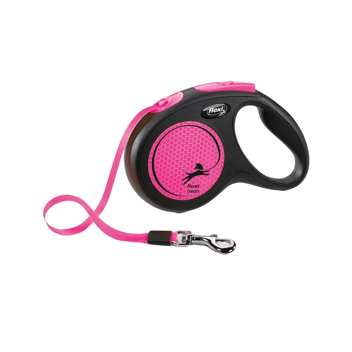 Flexi Dog Lead Neon Rectractable Tape Pink Medium 5m