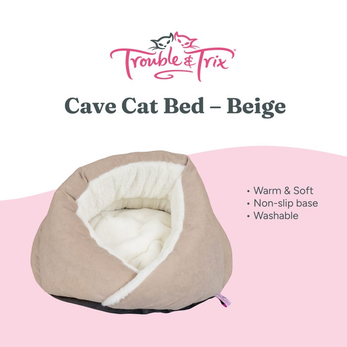 Trouble & Trix Cat Bed Cave Beige 50cm