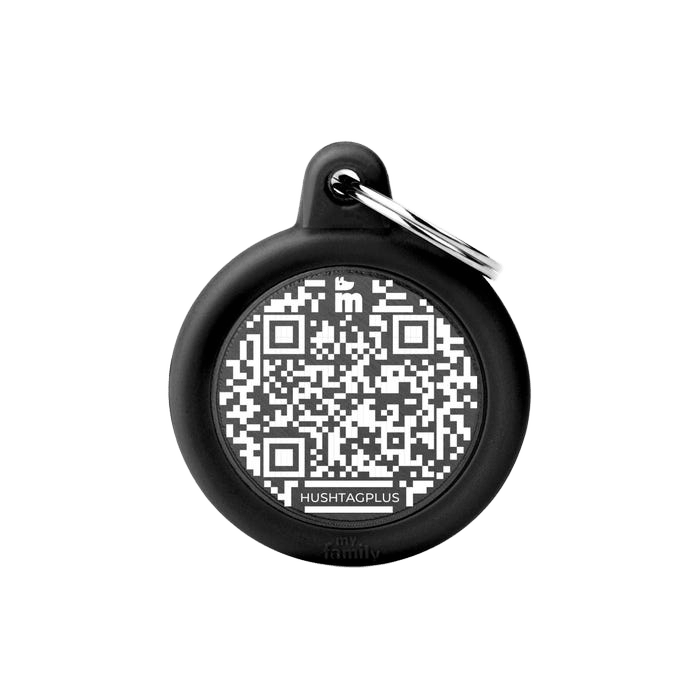 My Family Qr Hushtag Circle Black Tag