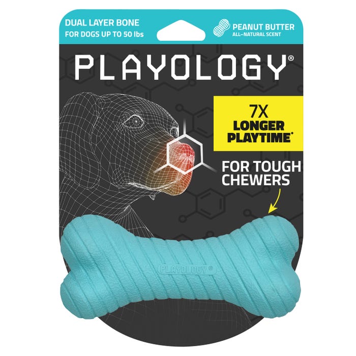 Playology Dog Toy Dual Layer Bone Peanut Butter Medium