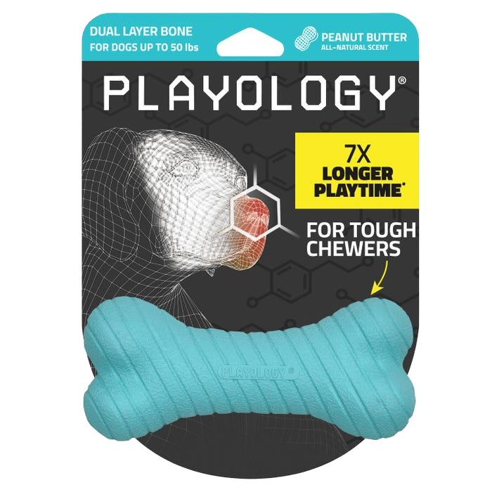Playology Dog Toy Dual Layer Bone Peanut Butter Medium