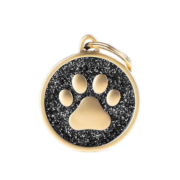 My Family Shine Gold Cirle Black Paw Tag L