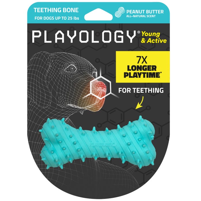 Playology Dog Toy Pup Teething Bone Peanutbutter Small
