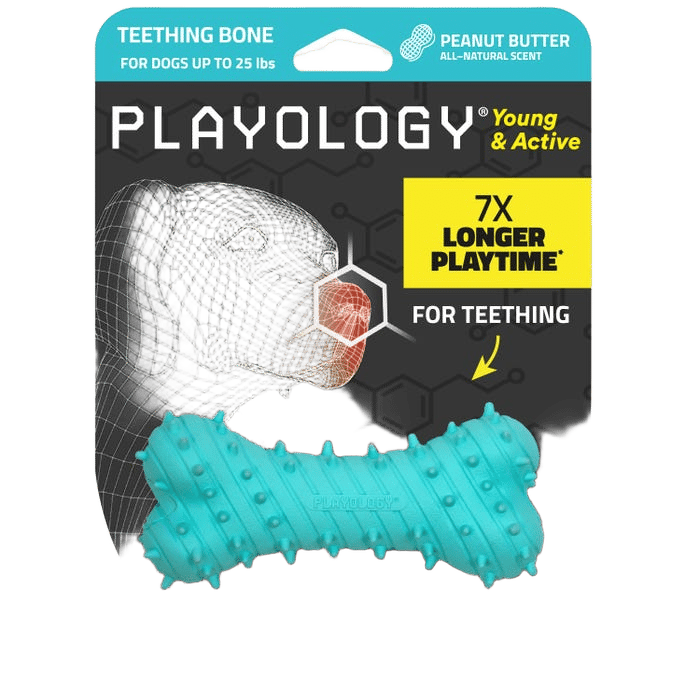 Playology Dog Toy Pup Teething Bone Peanutbutter Small