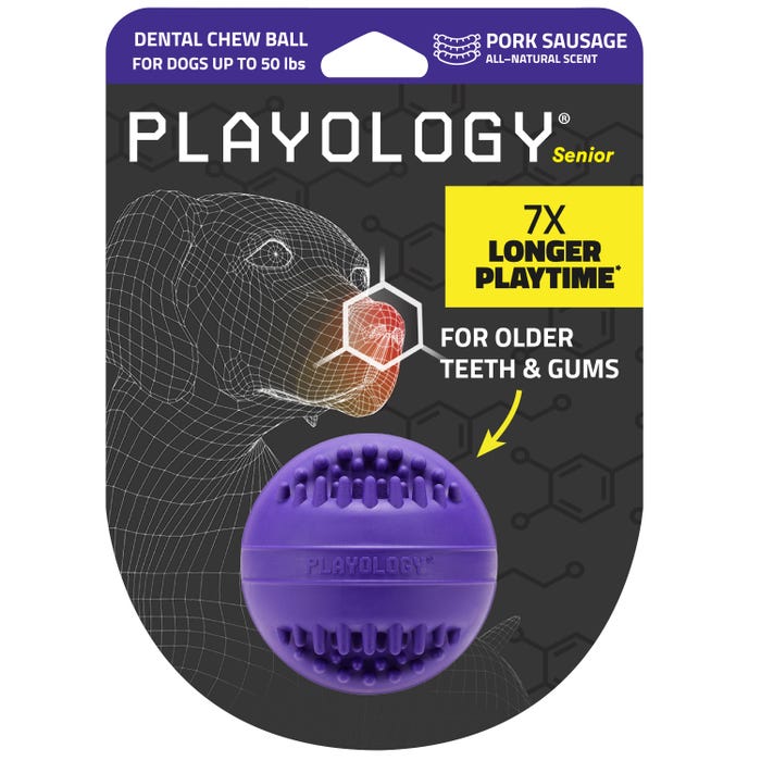 Playology Dog Toy Senior Dental Chew Ball Sausage Medium