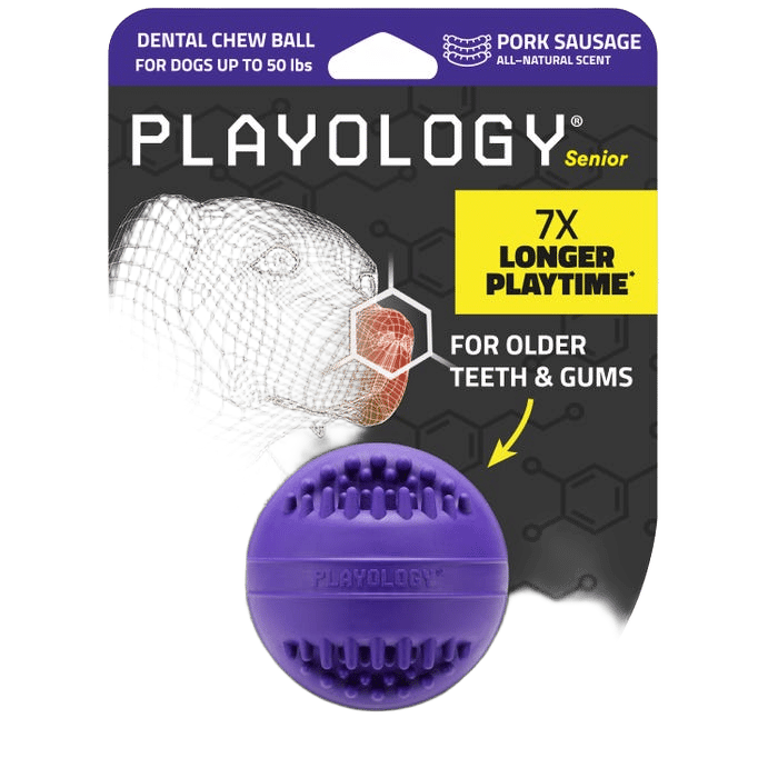 Playology Dog Toy Senior Dental Chew Ball Sausage Medium
