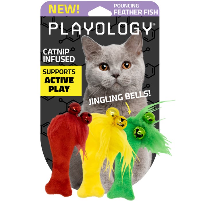 Playology Cat Toy Feather Fish 3pc