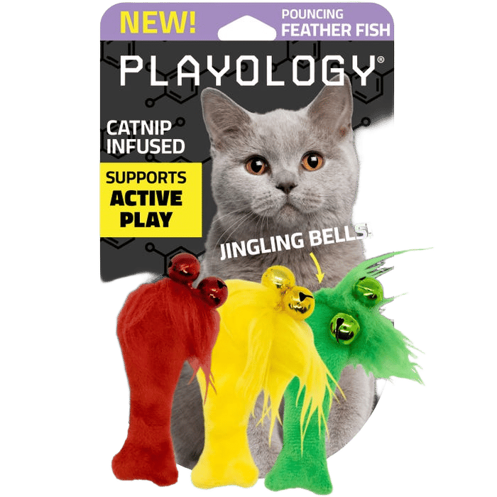 Playology Cat Toy Feather Fish 3pc