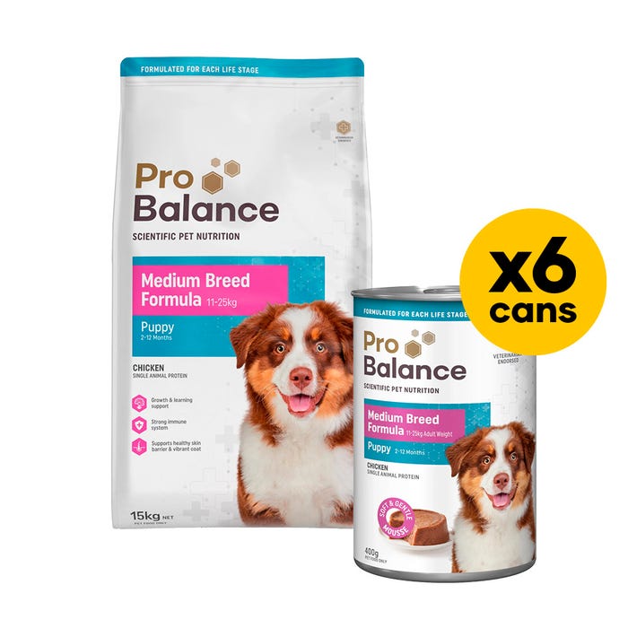 Probalance Puppy Medium Breed 15kg Wet & Dry Bundle