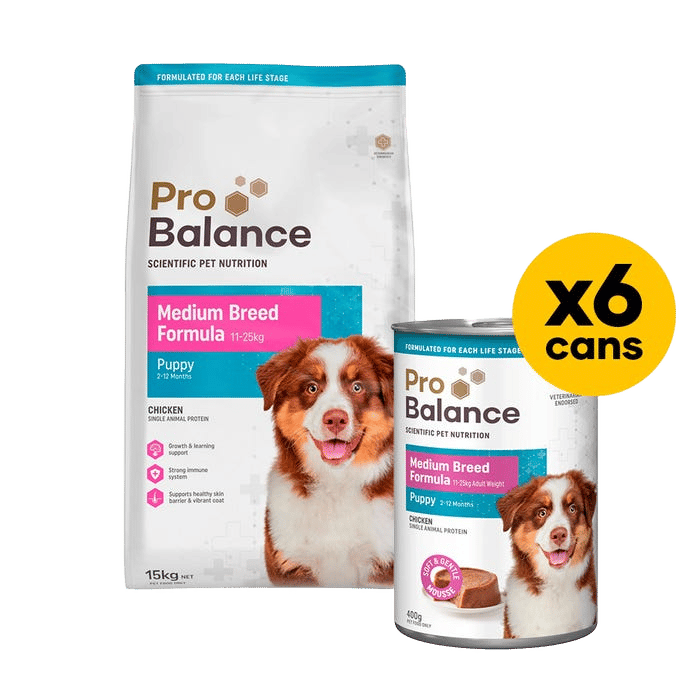 Probalance Puppy Medium Breed 15kg Wet & Dry Bundle