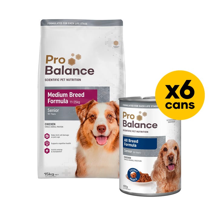 Probalance Dog Senior Medium Breed 15kg Wet & Dry Bundle
