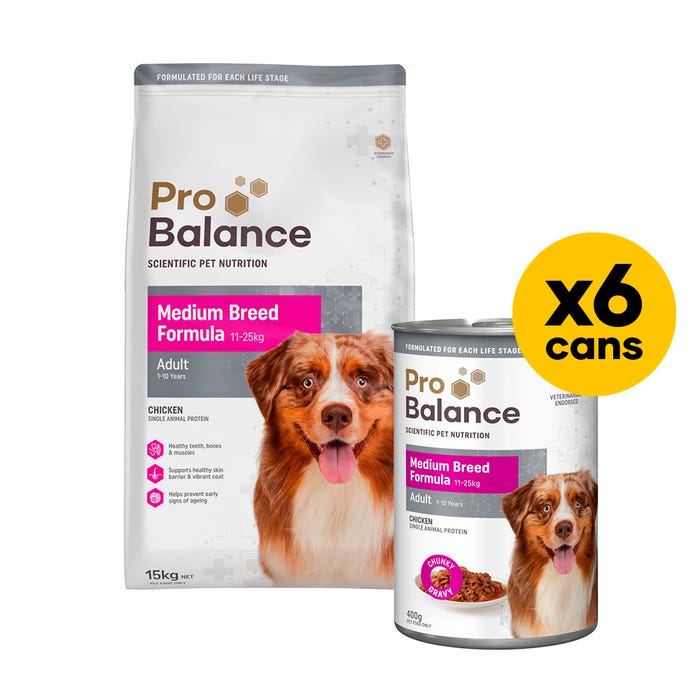 Probalance Dog Medium Breed 15kg Wet & Dry Bundle