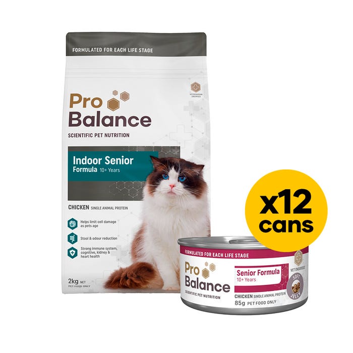 Probalance Cat Senior Indoor 2kg Wet & Dry Bundle Chicken Jelly