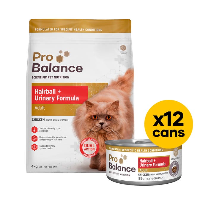 Probalance Cat Hairball Urinary 4kg Wet & Dry Bundle Chicken Jelly