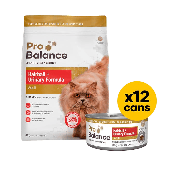 Probalance Cat Hairball Urinary 4kg Wet & Dry Bundle Chicken Jelly