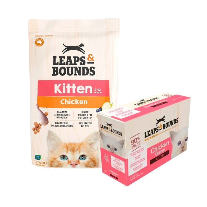 Leaps & Bounds Kitten Chicken 3.2kg Dry & Wet Chicken Gravy Bundle