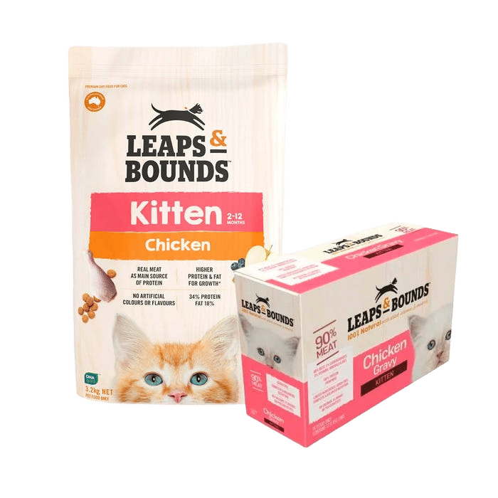 Leaps & Bounds Kitten Chicken 3.2kg Dry & Wet Chicken Gravy Bundle