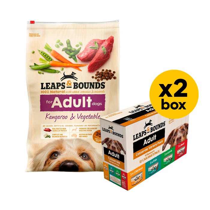 Leaps & Bounds Dog Adult Kangaroo And Vege 15kg Variety Bundle