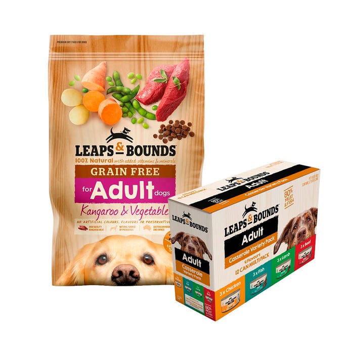 Leaps & Bounds Dog Grain Free Kangaroo And Vege 2.3kg Wet & Dry Variety Bundle