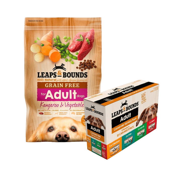 Leaps & Bounds Dog Grain Free Kangaroo And Vege 2.3kg Wet & Dry Variety Bundle