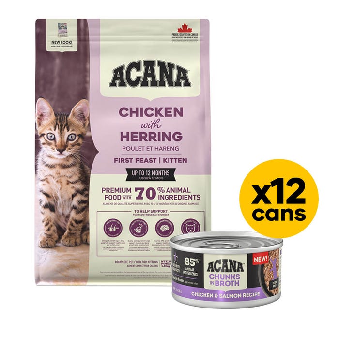 Acana Kitten First Feast 1.8kg Wet & Dry Broth Bundle
