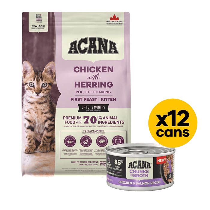Acana Kitten First Feast 1.8kg Wet & Dry Broth Bundle