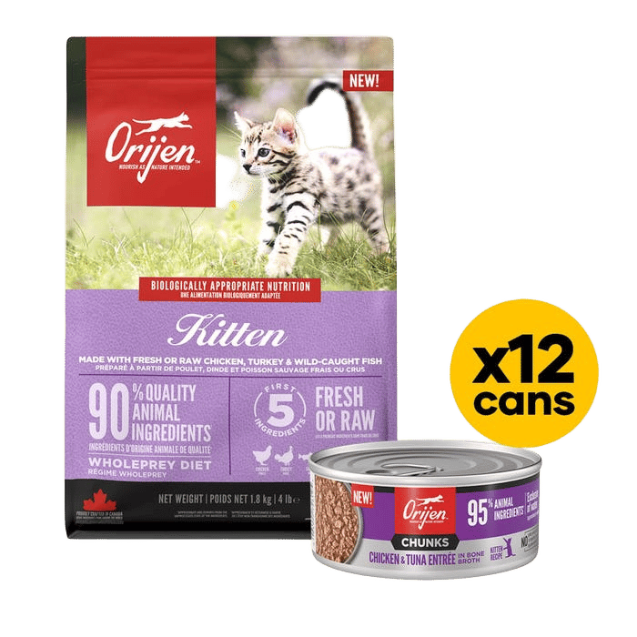Orijen Kitten Grain Free 1.8kg Dry & Wet Broth Bundle