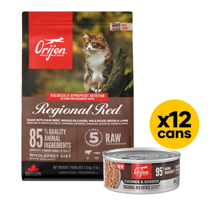 Orijen Cat Grain Free Regional Red 1.8kg Dry & Wet Broth Bundle
